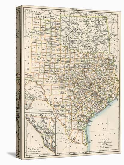 Map of Texas and Indian Territory (Now Oklahoma), 1870s-null-Stretched Canvas