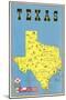 Map of Texas, Flags-null-Mounted Art Print