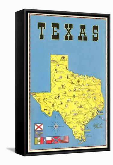 Map of Texas, Flags-null-Framed Stretched Canvas