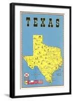 Map of Texas, Flags-null-Framed Art Print