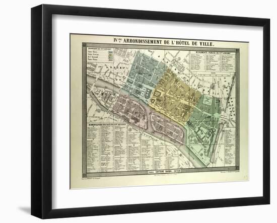 Map of the 4th Arrondissement De L'Hôtel De Ville Paris France-null-Framed Giclee Print