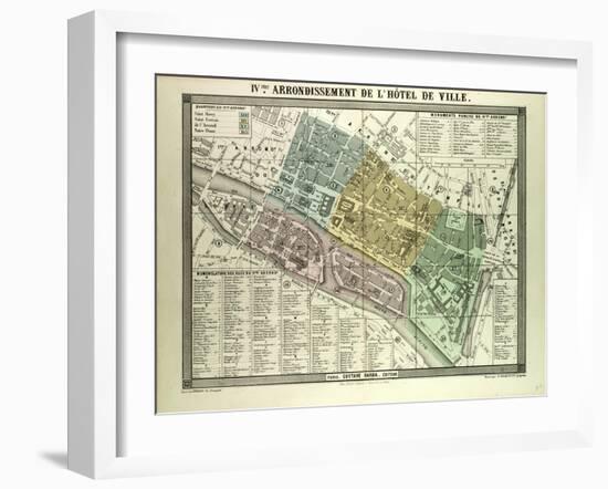 Map of the 4th Arrondissement De L'Hôtel De Ville Paris France-null-Framed Giclee Print