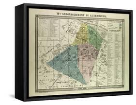 Map of the 6th Arrondissement Du Luxembourg Paris France-null-Framed Stretched Canvas