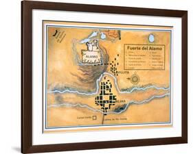 Map of the Alamo Area in San Antonio Based on Santa Anna's Original Battlefield Map, 1836-null-Framed Giclee Print