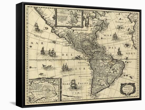 Map of the Americas, 1640-Science Source-Framed Stretched Canvas