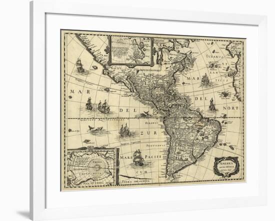 Map of the Americas, 1640-Science Source-Framed Giclee Print