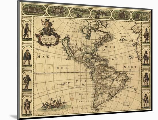 Map of the Americas, 1660-Science Source-Mounted Giclee Print