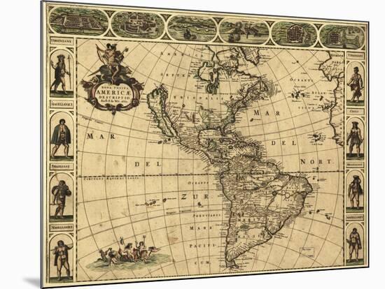 Map of the Americas, 1660-Science Source-Mounted Giclee Print