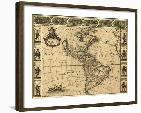 Map of the Americas, 1660-Science Source-Framed Giclee Print