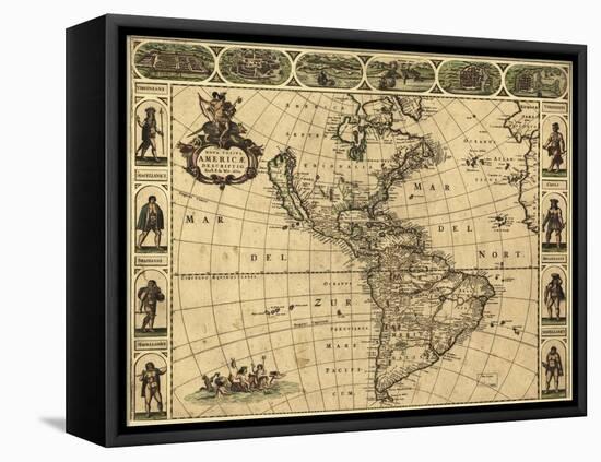 Map of the Americas, 1660-Science Source-Framed Stretched Canvas