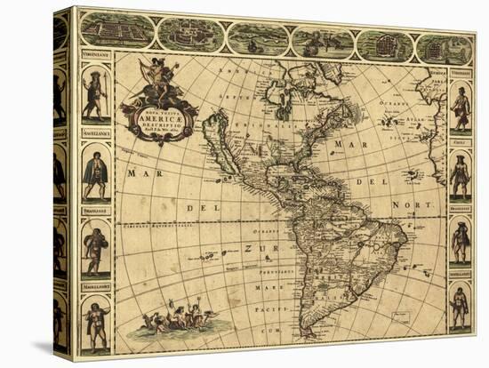 Map of the Americas, 1660-Science Source-Stretched Canvas