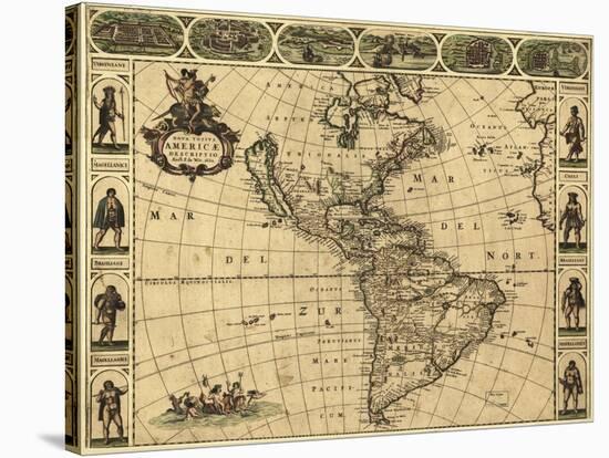 Map of the Americas, 1660-Science Source-Stretched Canvas