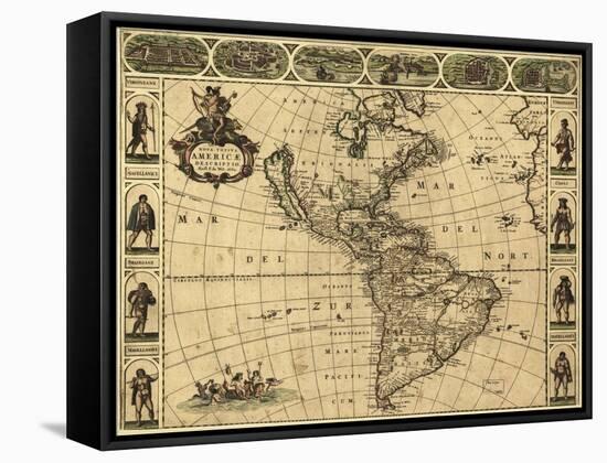 Map of the Americas, 1660-Science Source-Framed Stretched Canvas