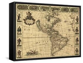 Map of the Americas, 1660-Science Source-Framed Stretched Canvas