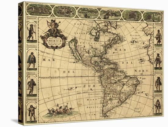 Map of the Americas, 1660-Science Source-Stretched Canvas