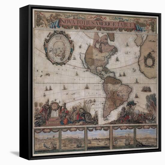 Map of the Americas, circa 1680-Science Source-Framed Stretched Canvas
