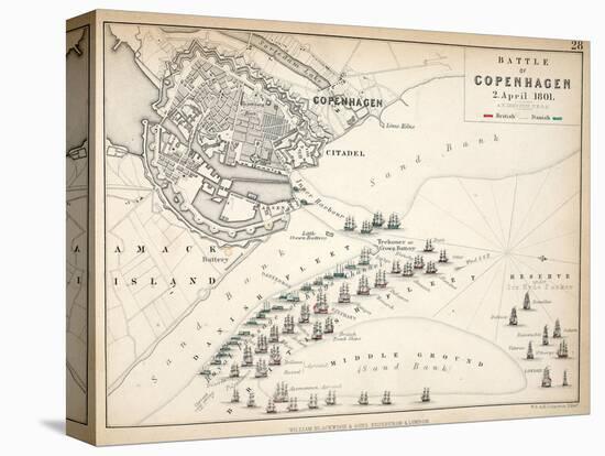 Map of the Battle of Copenhagen, Published by William Blackwood and Sons, Edinburgh and London,…-Alexander Keith Johnston-Stretched Canvas