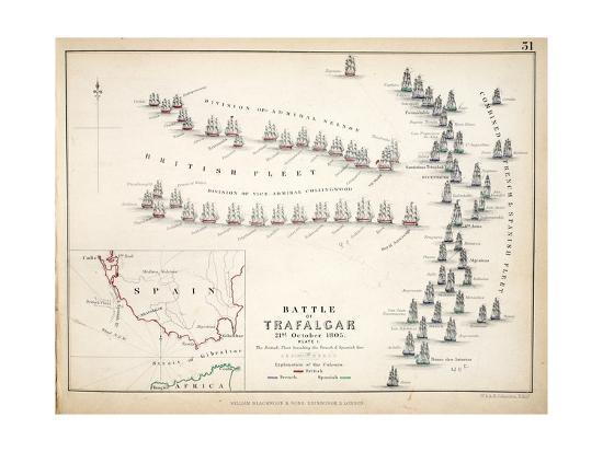 'Map of the Battle of Trafalgar, Published by William Blackwood and 'Map of the Battle of Trafalgar, Published by William Blackwood and