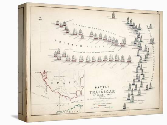 Map of the Battle of Trafalgar, Published by William Blackwood and Sons, Edinburgh and London, 1848-Alexander Keith Johnston-Stretched Canvas