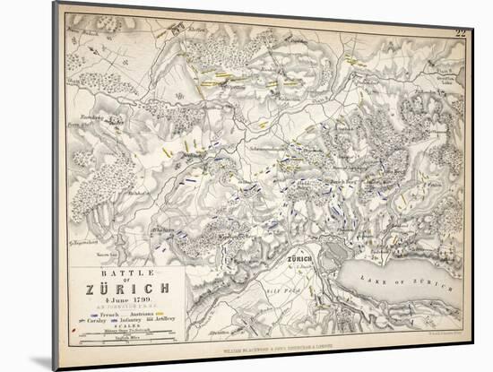 Map of the Battle of Zurich, Published by William Blackwood and Sons, Edinburgh and London, 1848-Alexander Keith Johnston-Mounted Giclee Print