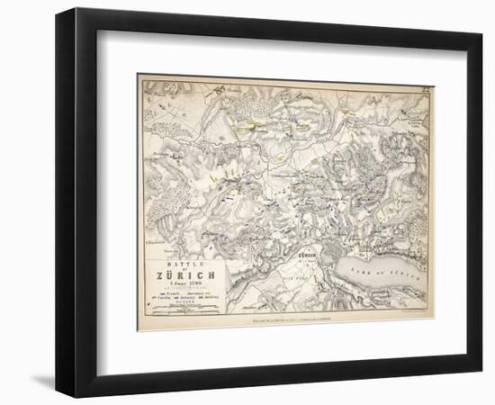 Map of the Battle of Zurich, Published by William Blackwood and Sons, Edinburgh and London, 1848-Alexander Keith Johnston-Framed Giclee Print