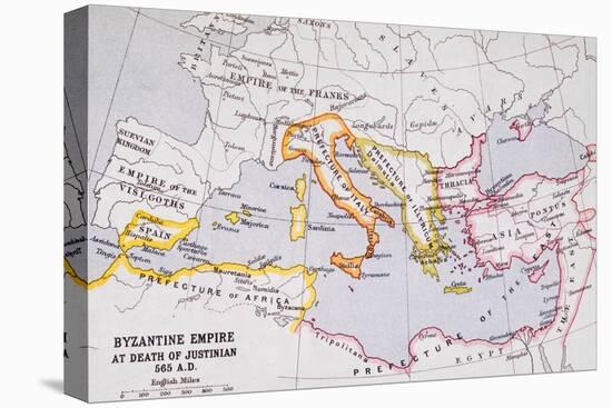 Map of the Byzantine Empire at Death of Emperor Justinian I (463-565) from 'A Literary and…-English School-Stretched Canvas