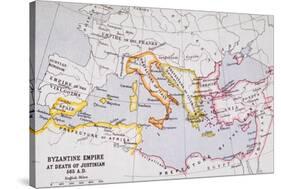 Map of the Byzantine Empire at Death of Emperor Justinian I (463-565) from 'A Literary and…-English School-Stretched Canvas