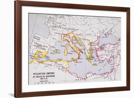 Map of the Byzantine Empire at Death of Emperor Justinian I (463-565) from 'A Literary and…-English School-Framed Giclee Print