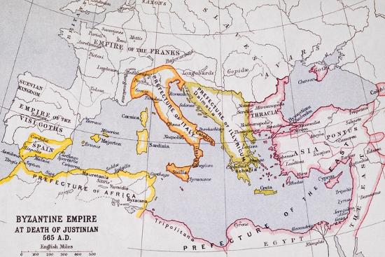 'Map of the Byzantine Empire at Death of Emperor Justinian I (463-565 ...