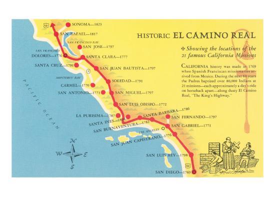 'Map of the Camino Real, California Missions' Print