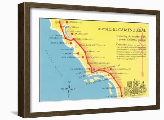 Map of the Camino Real, California Missions-null-Framed Art Print