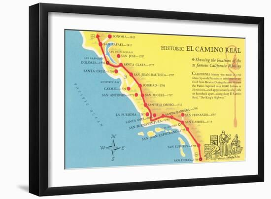 Map of the Camino Real, California Missions-null-Framed Art Print