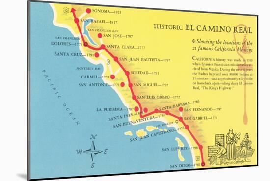 Map of the Camino Real, California Missions-null-Mounted Art Print