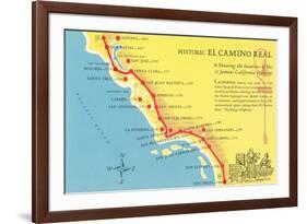 Map of the Camino Real, California Missions-null-Framed Premium Giclee Print