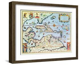 Map of the Caribbean Islands and the American State of Florida-Theodor de Bry-Framed Giclee Print