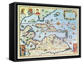 Map of the Caribbean Islands and the American State of Florida-Theodor de Bry-Framed Stretched Canvas