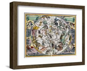 Map of the celestial Southern Hemisphere, 1660-1661-Andreas Cellarius-Framed Giclee Print