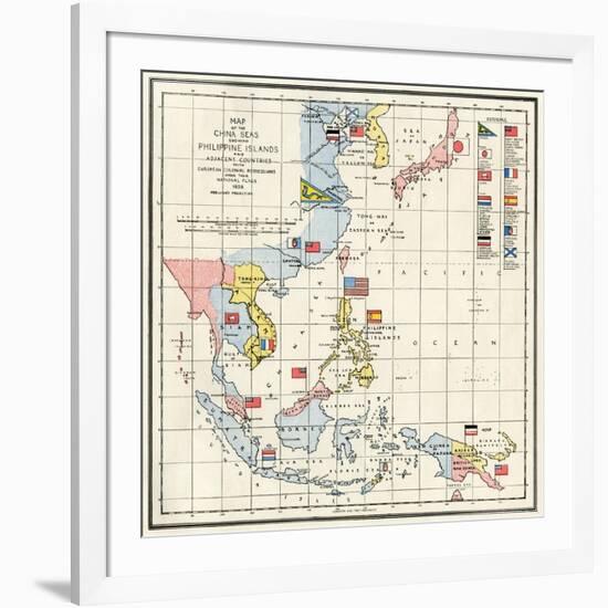 Map of the China Seas, Philippines, and European Colonies in the Region, c.1898-null-Framed Giclee Print