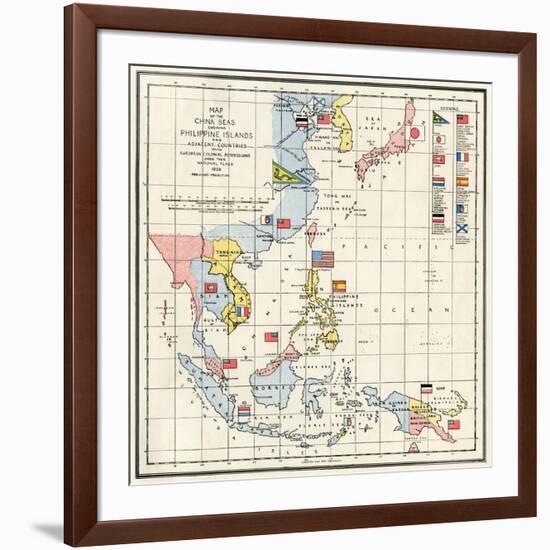 Map of the China Seas, Philippines, and European Colonies in the Region, c.1898-null-Framed Giclee Print