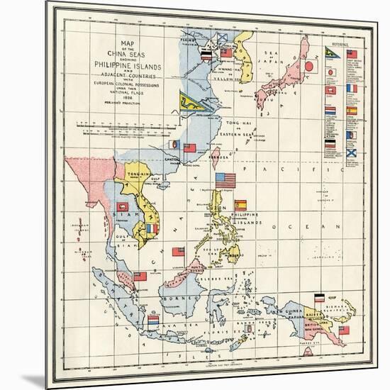 Map of the China Seas, Philippines, and European Colonies in the Region, c.1898-null-Mounted Giclee Print