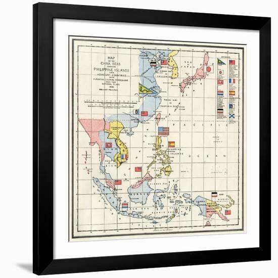 Map of the China Seas, Philippines, and European Colonies in the Region, c.1898-null-Framed Giclee Print