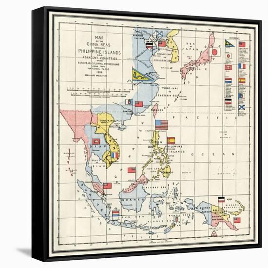 Map of the China Seas, Philippines, and European Colonies in the Region, c.1898-null-Framed Stretched Canvas