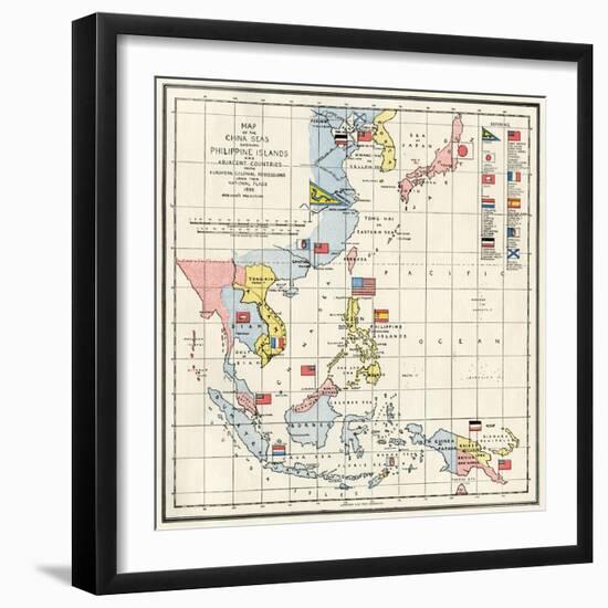 Map of the China Seas, Philippines, and European Colonies in the Region, c.1898-null-Framed Giclee Print