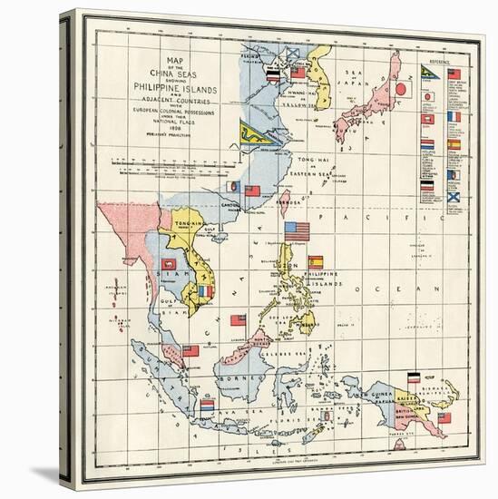 Map of the China Seas, Philippines, and European Colonies in the Region, c.1898-null-Stretched Canvas