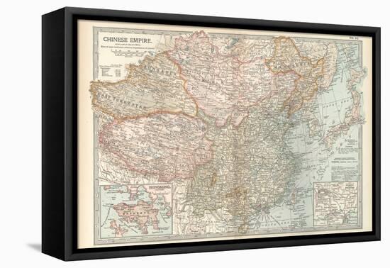 Map of the Chinese Empire (China). Insets of Hong Kong (British), and Peking (Beijing)-Encyclopaedia Britannica-Framed Stretched Canvas