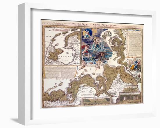 Map of the Christmas Flood of 1717, 1720-Johann Baptista Homann-Framed Giclee Print