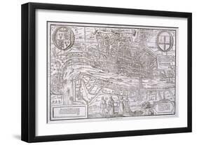 Map of the City of London and City of Westminster with Four Figures in the Foreground, C1572-Franz Hogenberg-Framed Giclee Print