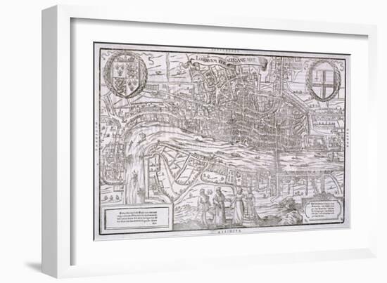 Map of the City of London and City of Westminster with Four Figures in the Foreground, C1572-Franz Hogenberg-Framed Giclee Print