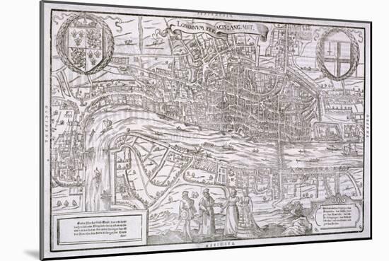 Map of the City of London and City of Westminster with Four Figures in the Foreground, C1572-Franz Hogenberg-Mounted Giclee Print