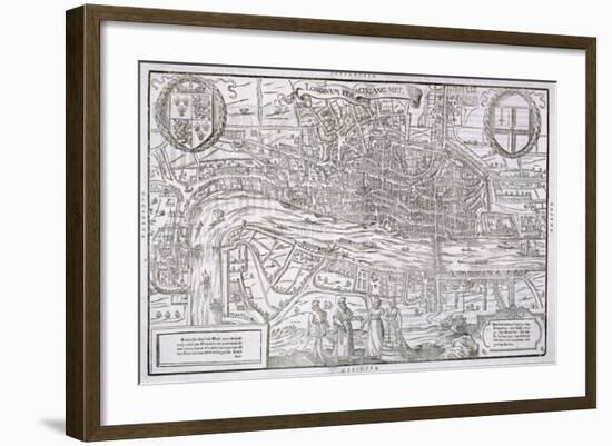 Map of the City of London and City of Westminster with Four Figures in the Foreground, C1572-Franz Hogenberg-Framed Giclee Print